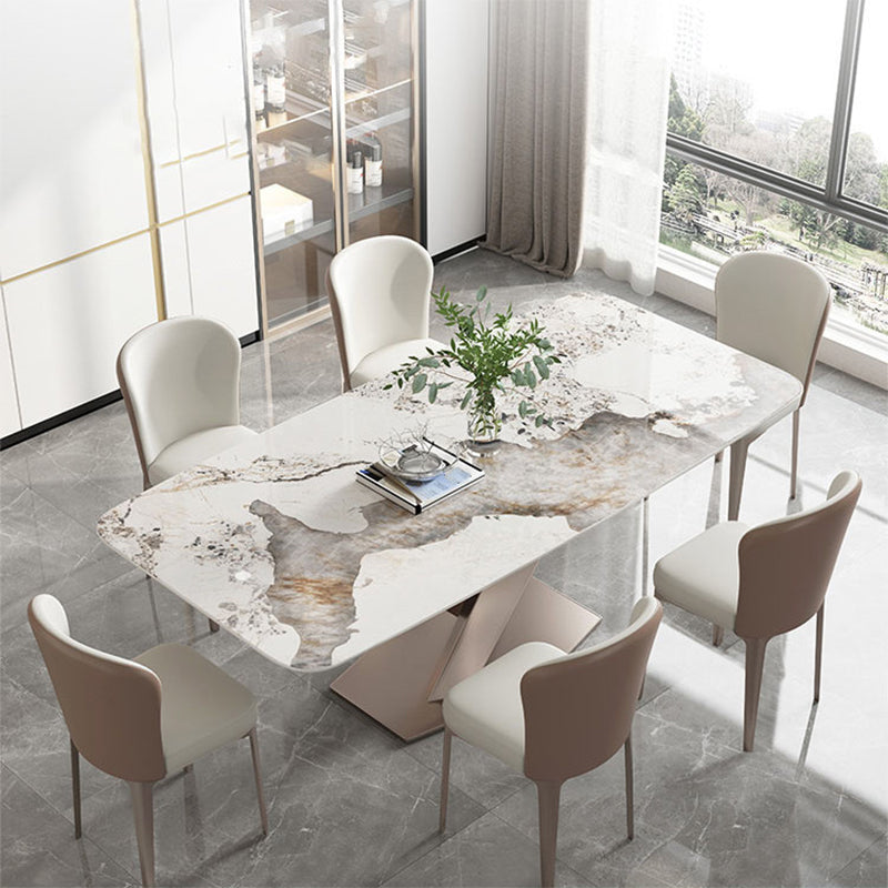 1/4/5/7 Pieces Luxury Dining Set Sintered Stone Dining Table with Leather Chairs