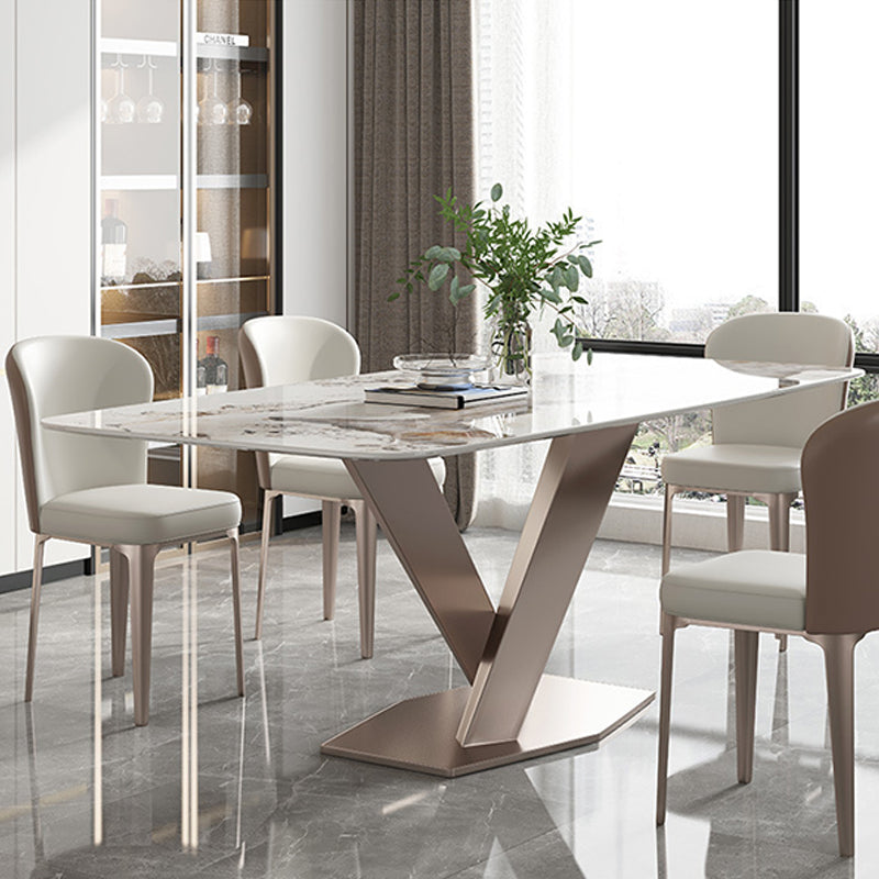 1/4/5/7 Pieces Luxury Dining Set Sintered Stone Dining Table with Leather Chairs