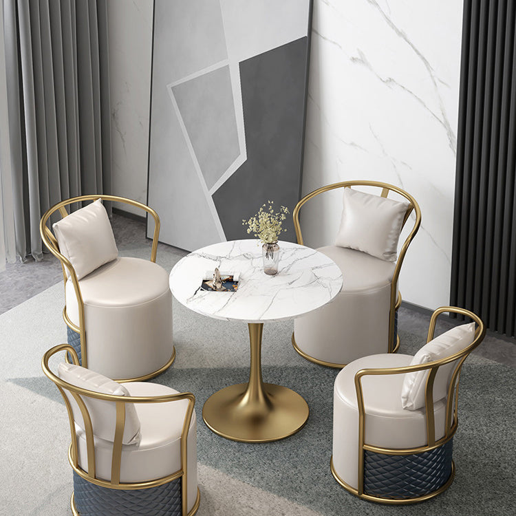 Glam 1/4/5 Pieces Dinette Set with White Sintered Stone Top Round Dining Table Set