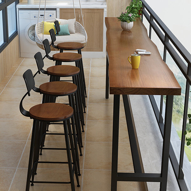 Solid Wood Top Bar Counter Industrial Rectangle Bar Counter with Trestle Base