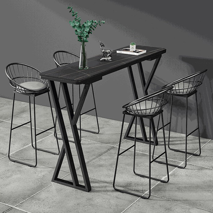 Stone Bar Dining Table Industrial Bar Dining Table with Double Pedestal Base