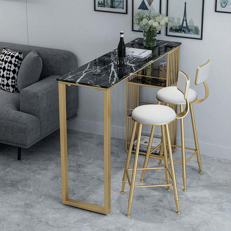 Stone Top Bar Dining Table Traditional Luxury Rectangle Bar Table with Sled Base in Gold