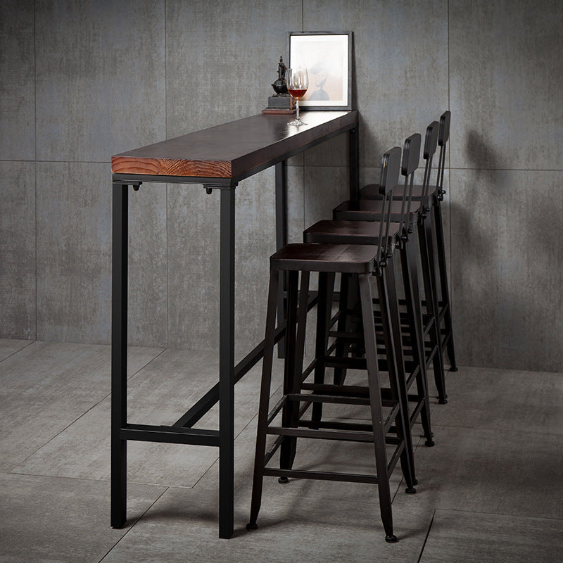 Solid Wood Bar Dining Table Industrial Bar Table with Trestle Base in Black