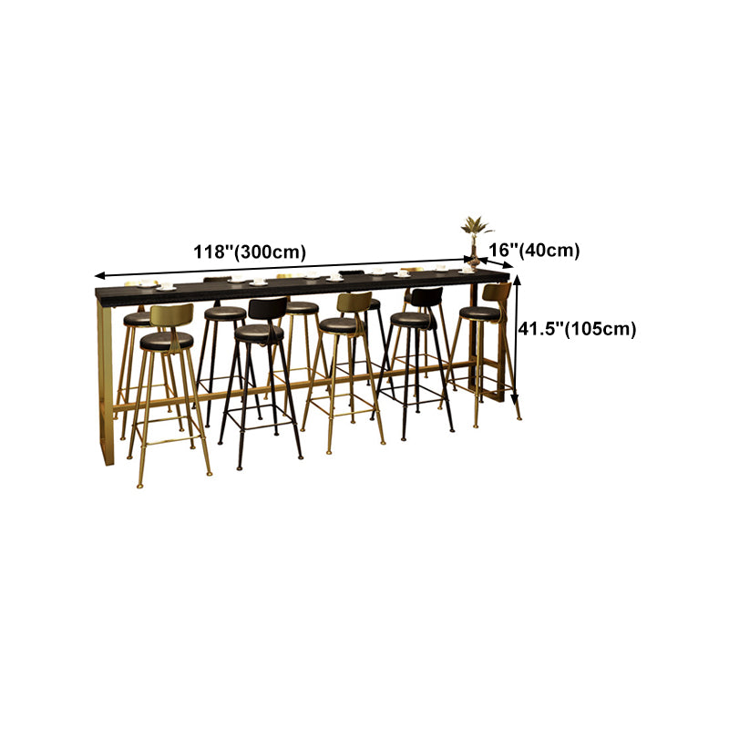 Wood Top Bar Dining Table Traditional Luxury Rectangle Bar Table with Trestle Base in Gold