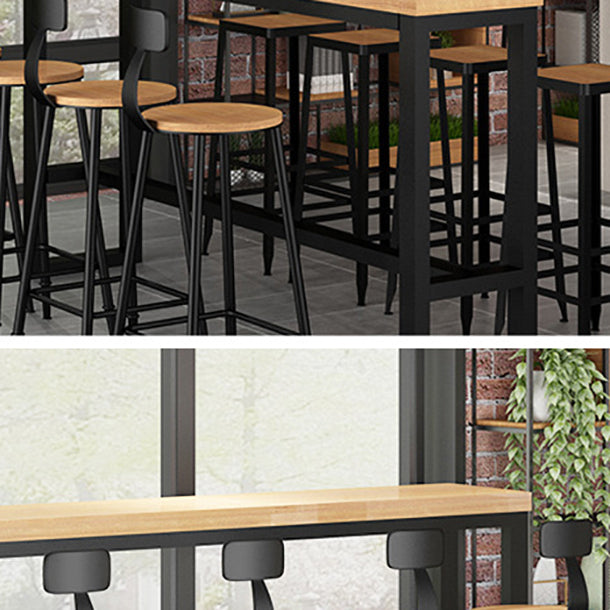 Pine Wood Bar Table Industrial Bar Dining Table with Trestle Base in Black