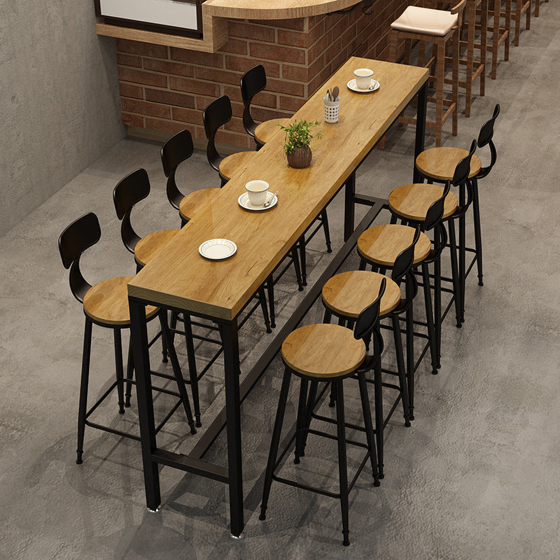 Pine Wood Bar Dining Table Industrial Bar Dining Table with Trestle Base in Black