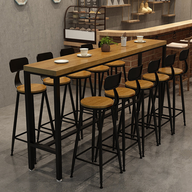 Pine Wood Bar Dining Table Industrial Bar Dining Table with Trestle Base in Black