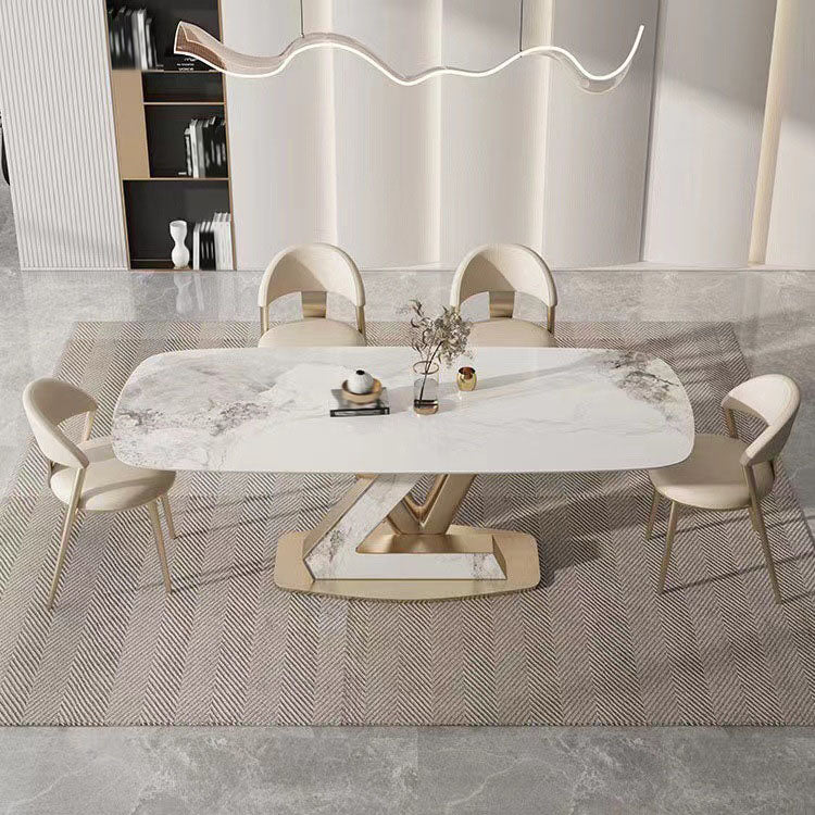 Luxury 1/4/5/7/9 Pieces Dining Set Sintered Stone Dining Table with Leather Chairs