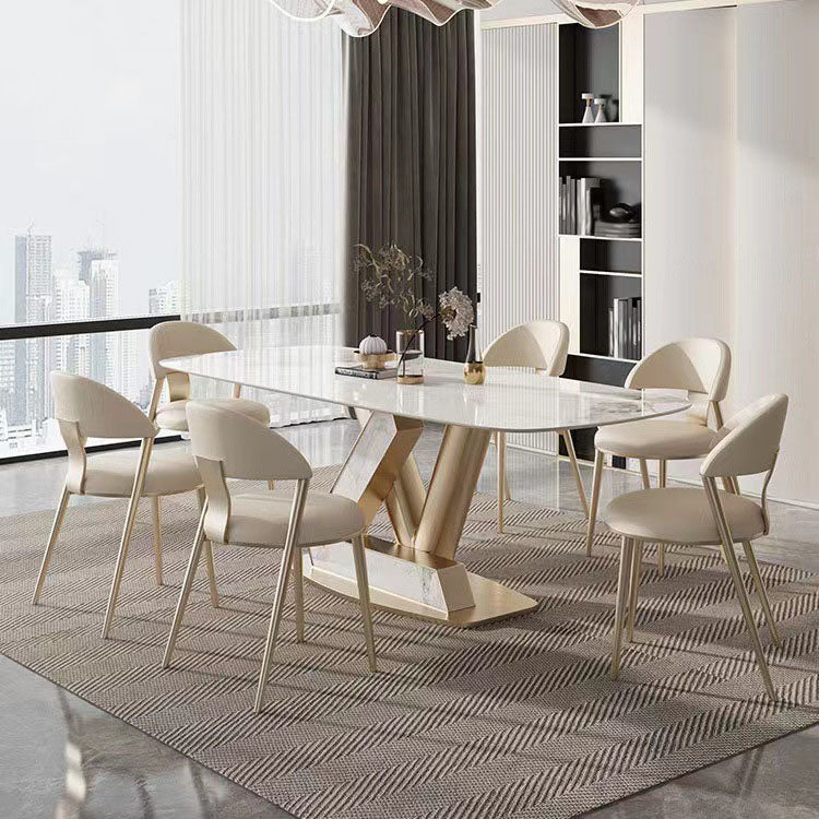 Luxury 1/4/5/7/9 Pieces Dining Set Sintered Stone Dining Table with Leather Chairs