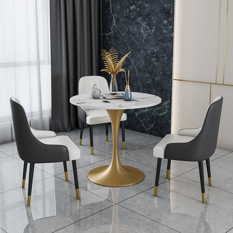 Glam 1/2/4/5 Pieces Iron Dinette Set with Sintered Stone Top Round Dining Table Set