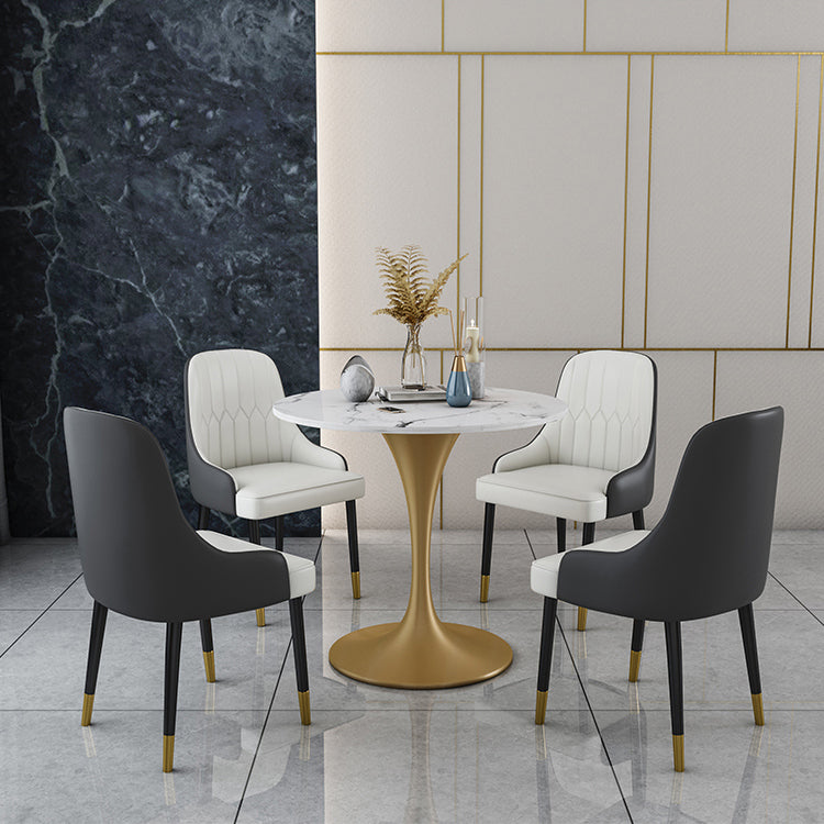 Glam 1/2/4/5 Pieces Iron Dinette Set with Sintered Stone Top Round Dining Table Set