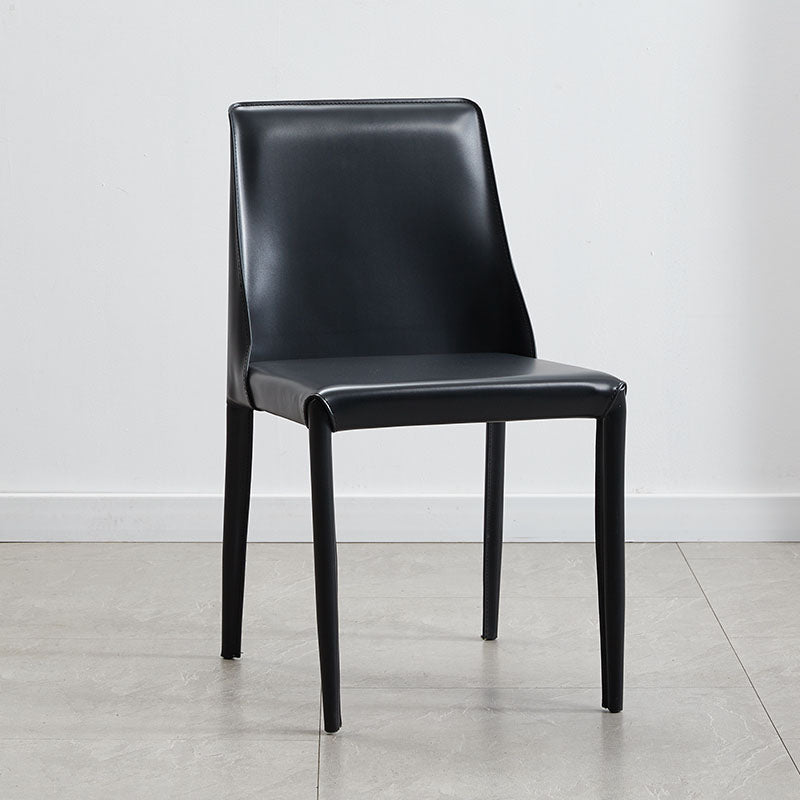 Contemporary Leather Dining Chair Armless Solid Back Chair for Home