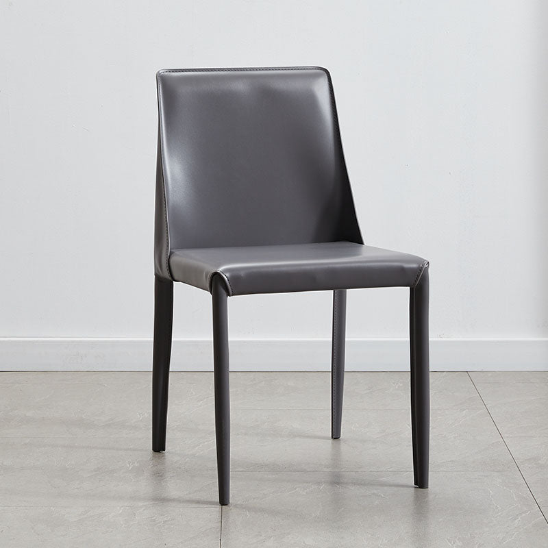 Contemporary Leather Dining Chair Armless Solid Back Chair for Home