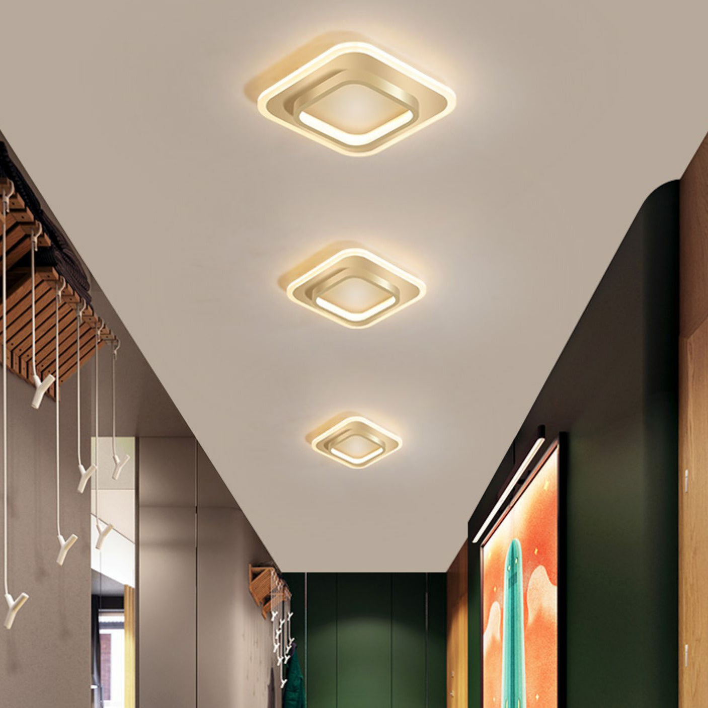 Gold LED Flush Mounted Ceiling Lights Contemporary Lighting Fixture for Living Room