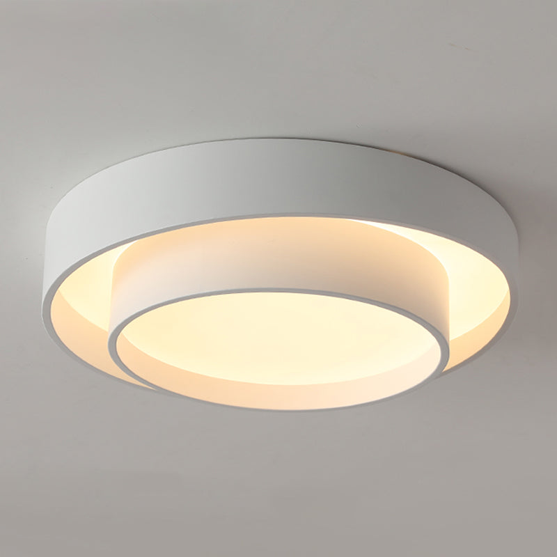 Round Shape Metal Flush Mount Light Modern 1-Light Flush Mount Ceiling Light in White