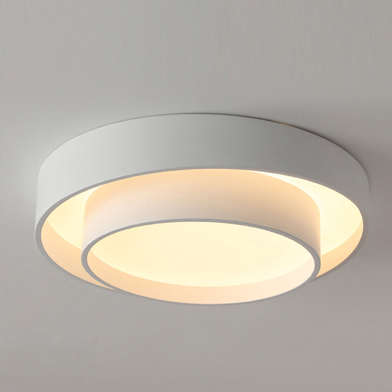 Round Shape Metal Flush Mount Light Modern 1-Light Flush Mount Ceiling Light in White