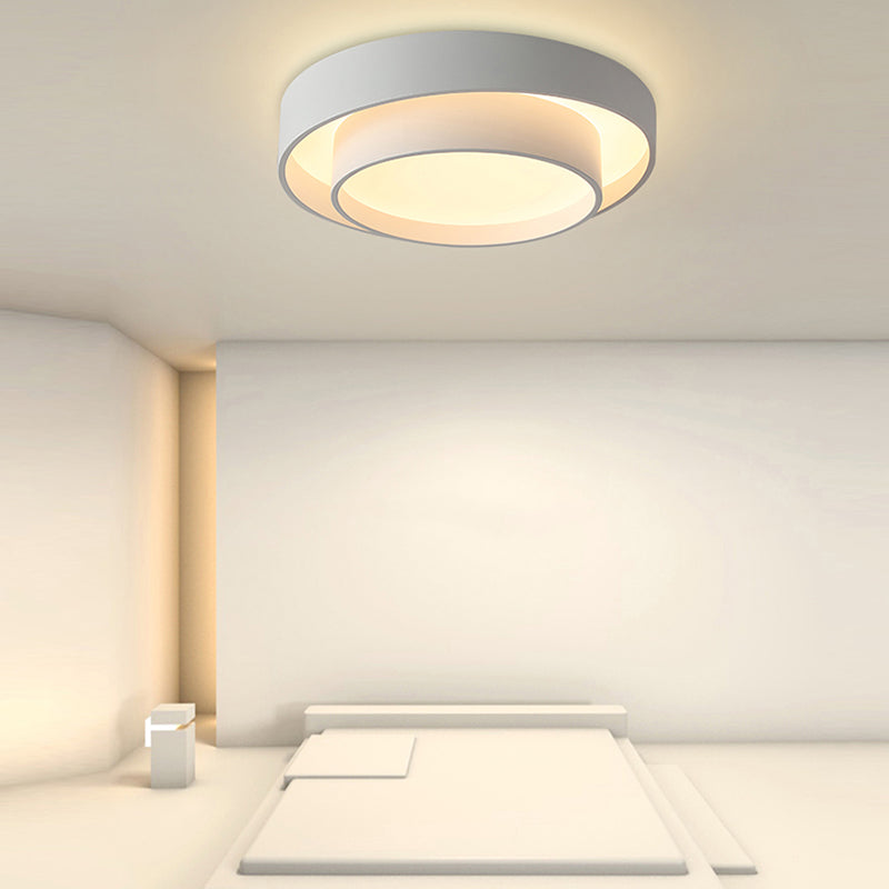 Round Shape Metal Flush Mount Light Modern 1-Light Flush Mount Ceiling Light in White