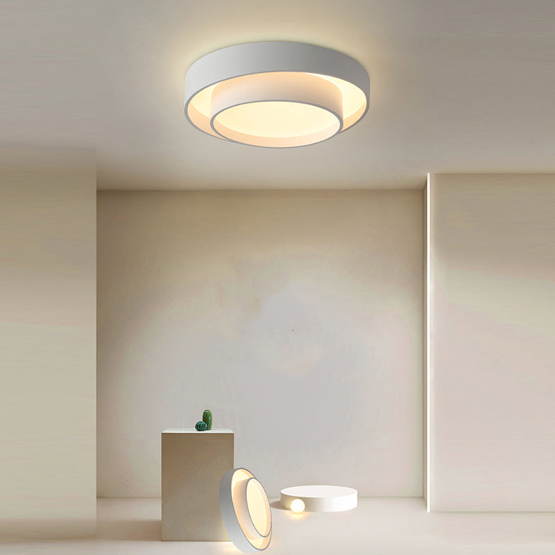 Round Shape Metal Flush Mount Light Modern 1-Light Flush Mount Ceiling Light in White