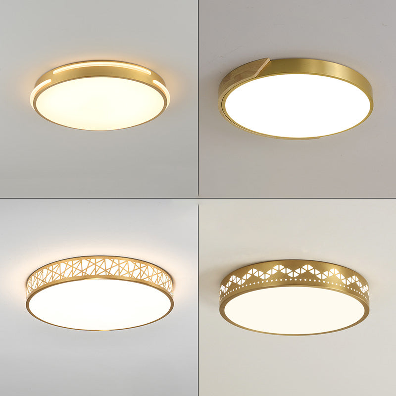 Modern Style Round Flush Mount Light Metal 1 Light Flush Mount Lamp in Gold Finish