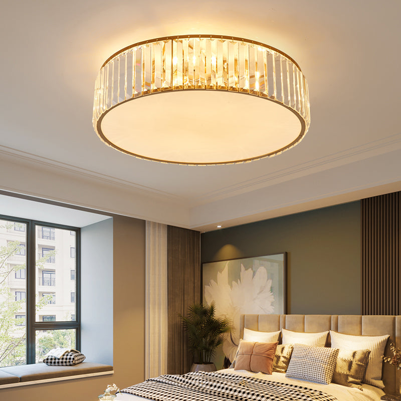 Crystal Shaded Flush Mount Lighting Simplicity Bedroom Ceiling Lighting in Gold