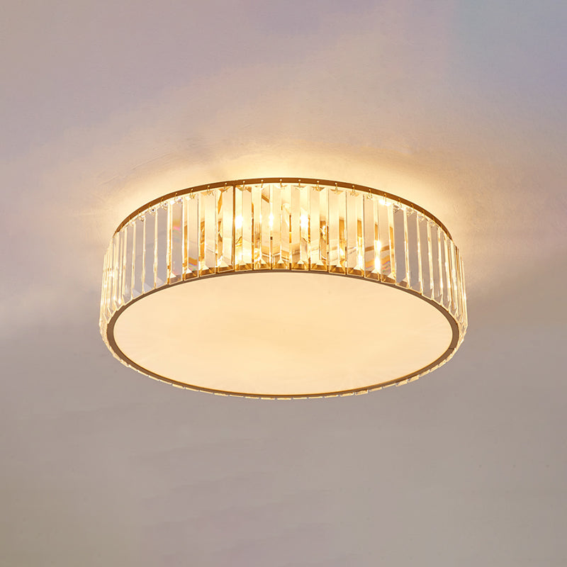 Crystal Shaded Flush Mount Lighting Simplicity Bedroom Ceiling Lighting in Gold