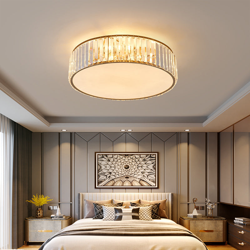 Crystal Shaded Flush Mount Lighting Simplicity Bedroom Ceiling Lighting in Gold