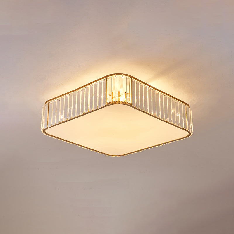 Crystal Shaded Flush Mount Lighting Simplicity Bedroom Ceiling Lighting in Gold