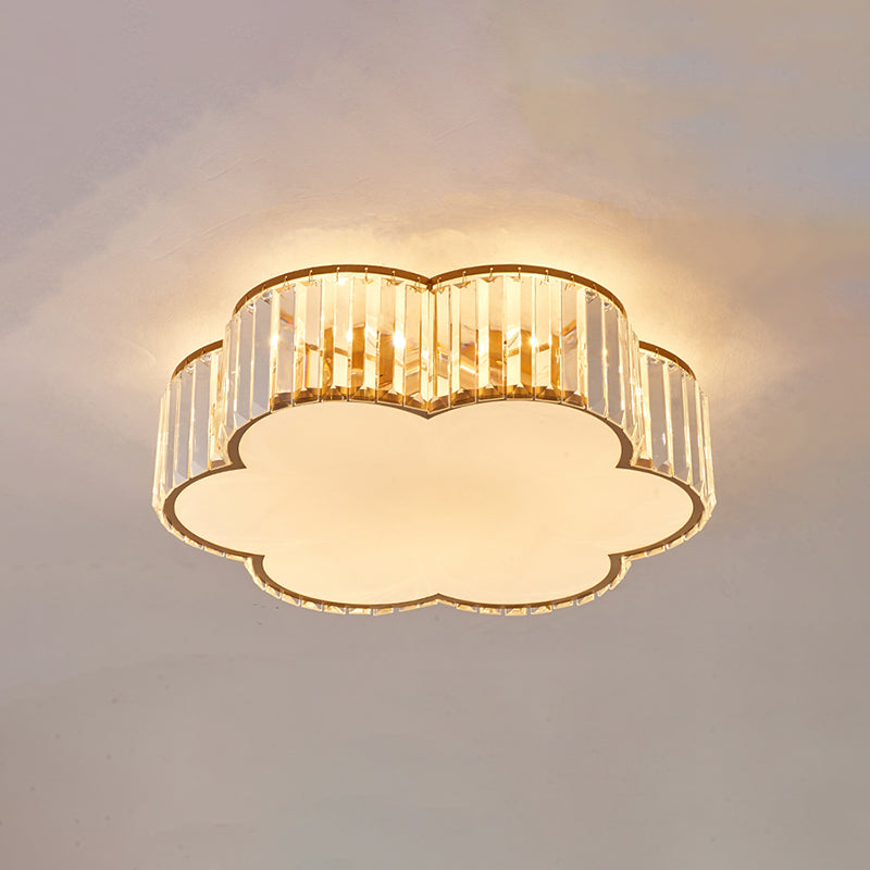 Crystal Shaded Flush Mount Lighting Simplicity Bedroom Ceiling Lighting in Gold