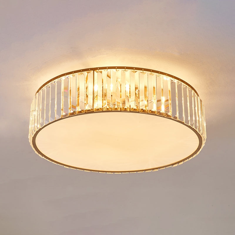 Crystal Shaded Flush Mount Lighting Simplicity Bedroom Ceiling Lighting in Gold