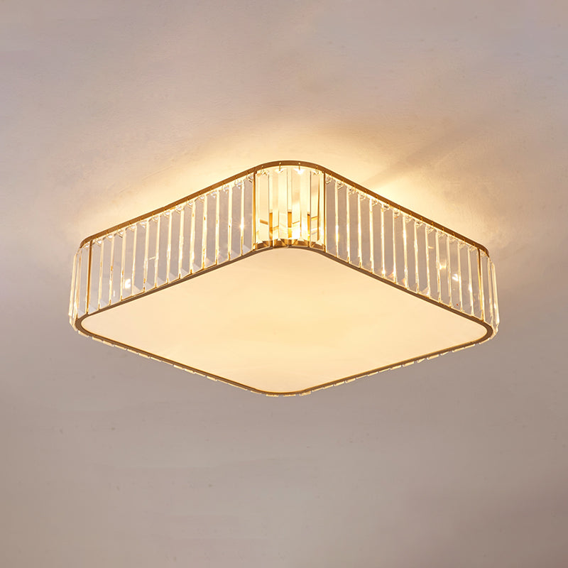 Crystal Shaded Flush Mount Lighting Simplicity Bedroom Ceiling Lighting in Gold