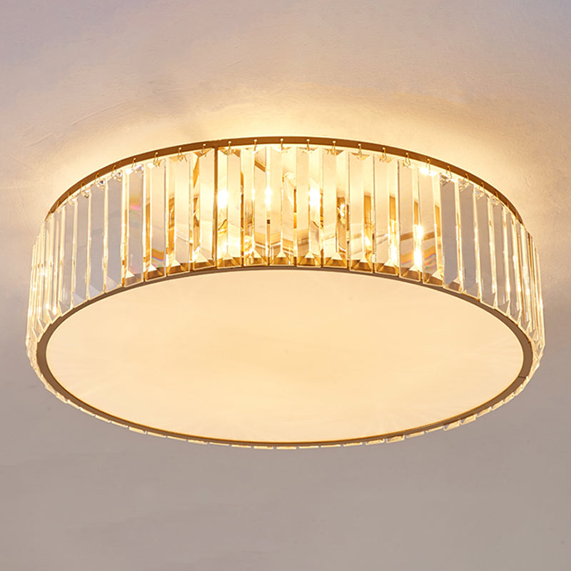 Crystal Shaded Flush Mount Lighting Simplicity Bedroom Ceiling Lighting in Gold