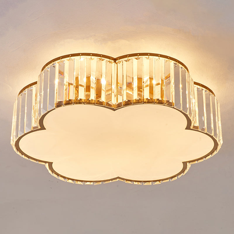 Crystal Shaded Flush Mount Lighting Simplicity Bedroom Ceiling Lighting in Gold