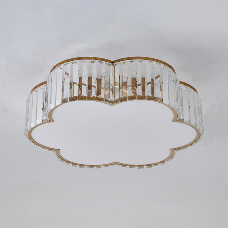 Crystal Shaded Flush Mount Lighting Simplicity Bedroom Ceiling Lighting in Gold