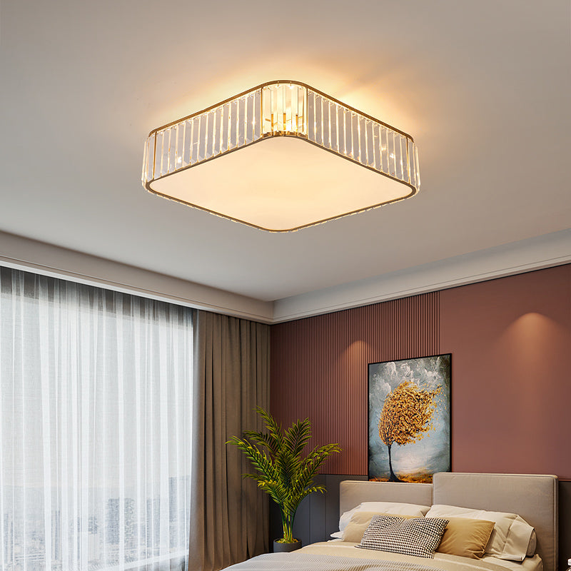 Crystal Shaded Flush Mount Lighting Simplicity Bedroom Ceiling Lighting in Gold