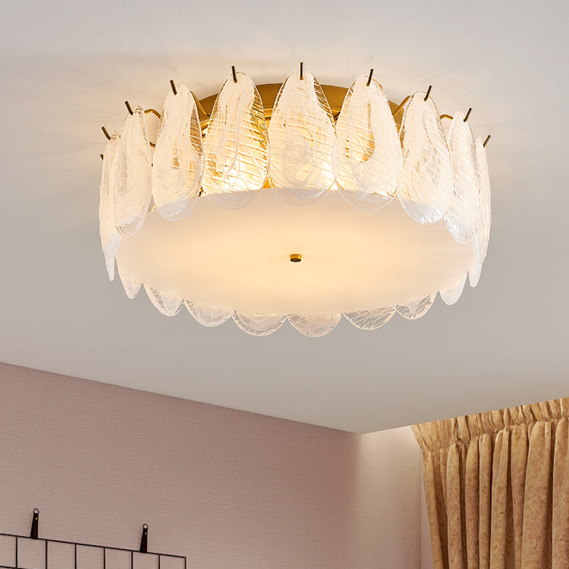 Round Close to Ceiling Lamp Modern-Style Glass Gold Ceiling Mounted Fixture