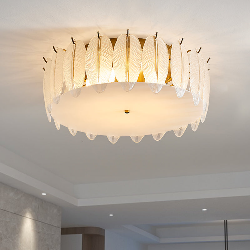 Round Close to Ceiling Lamp Modern-Style Glass Gold Ceiling Mounted Fixture