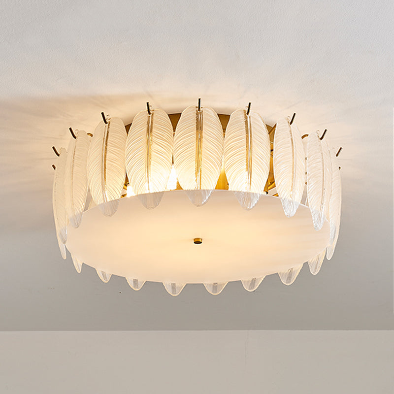 Round Close to Ceiling Lamp Modern-Style Glass Gold Ceiling Mounted Fixture