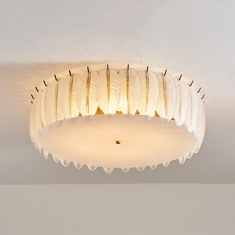 Round Close to Ceiling Lamp Modern-Style Glass Gold Ceiling Mounted Fixture