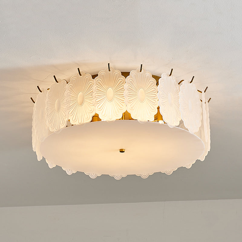 Round Close to Ceiling Lamp Modern-Style Glass Gold Ceiling Mounted Fixture