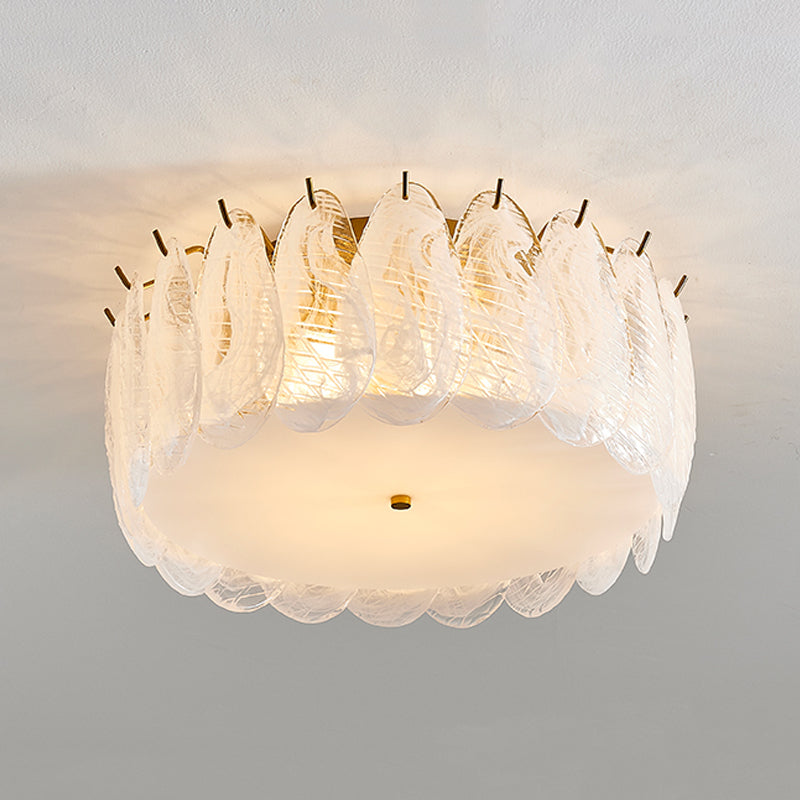 Round Close to Ceiling Lamp Modern-Style Glass Gold Ceiling Mounted Fixture