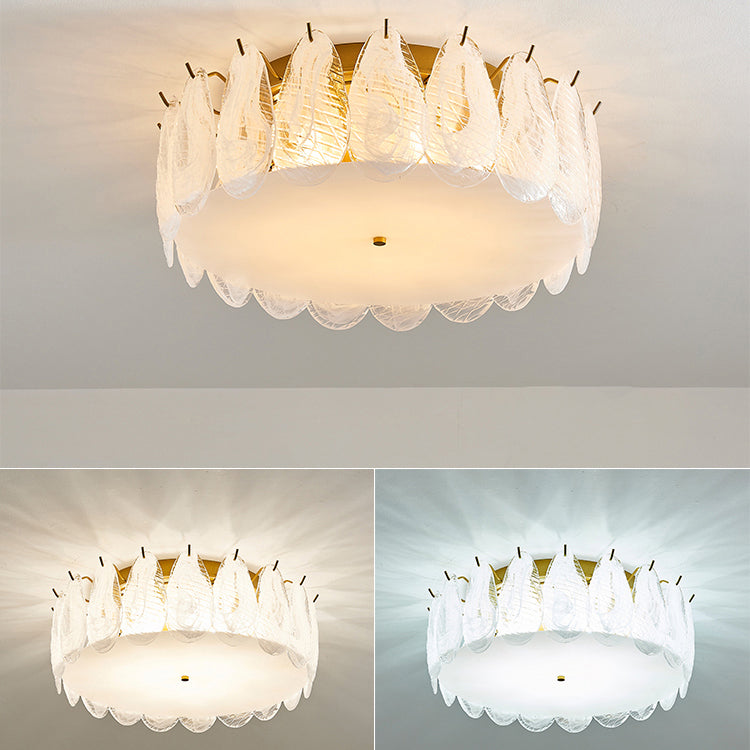 Round Close to Ceiling Lamp Modern-Style Glass Gold Ceiling Mounted Fixture