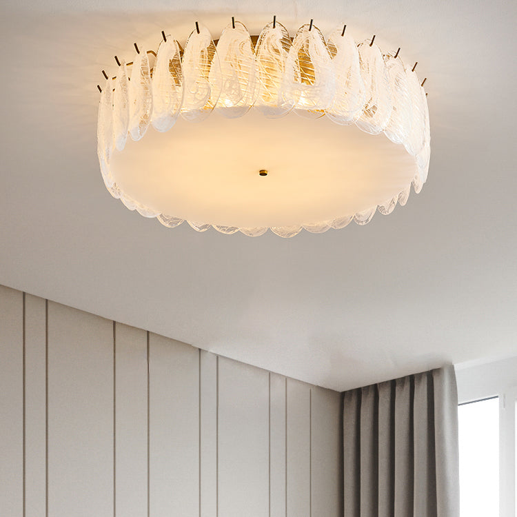 Round Close to Ceiling Lamp Modern-Style Glass Gold Ceiling Mounted Fixture