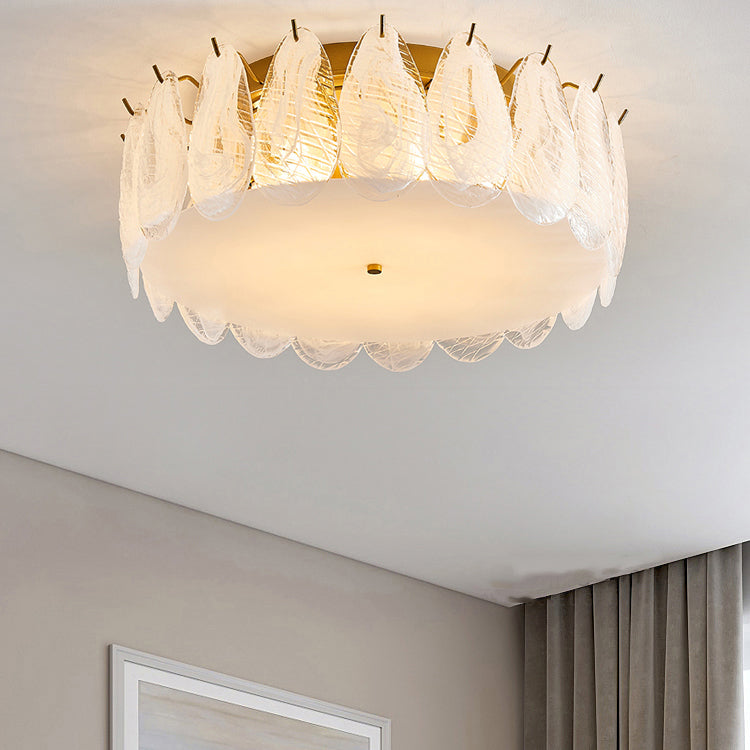 Round Close to Ceiling Lamp Modern-Style Glass Gold Ceiling Mounted Fixture