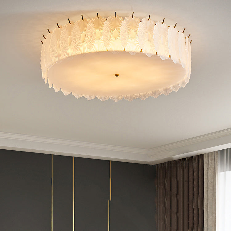 Round Close to Ceiling Lamp Modern-Style Glass Gold Ceiling Mounted Fixture