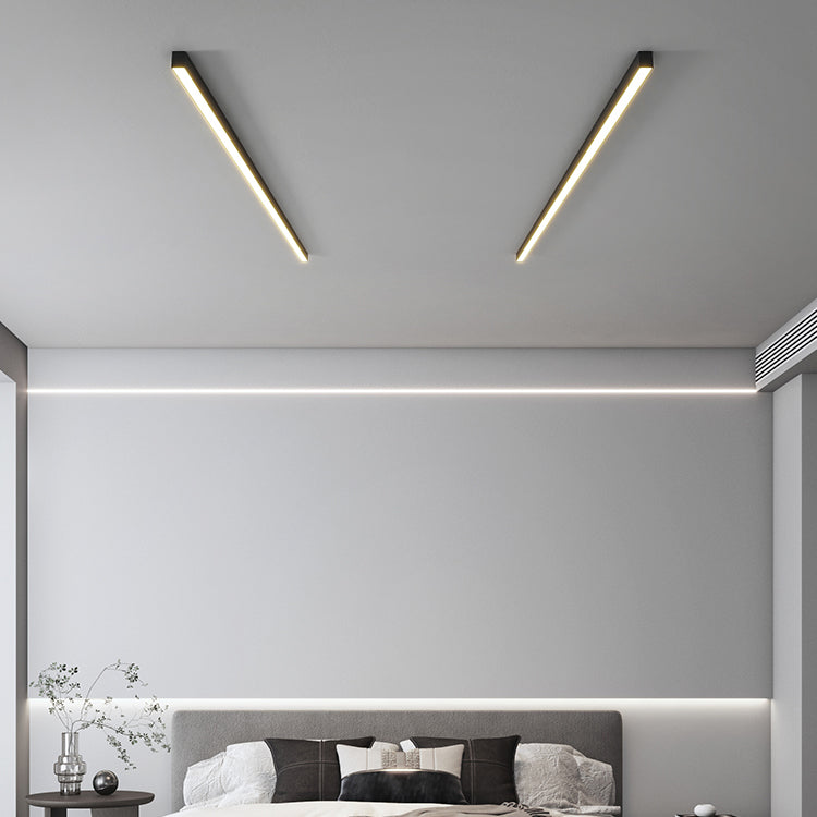 Metal Linear Shape Flush Ceiling Light Modern Style 1 Light Flush Mount Lighting in Black