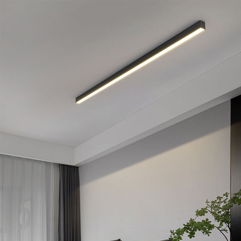 Metal Linear Shape Flush Ceiling Light Modern Style 1 Light Flush Mount Lighting in Black