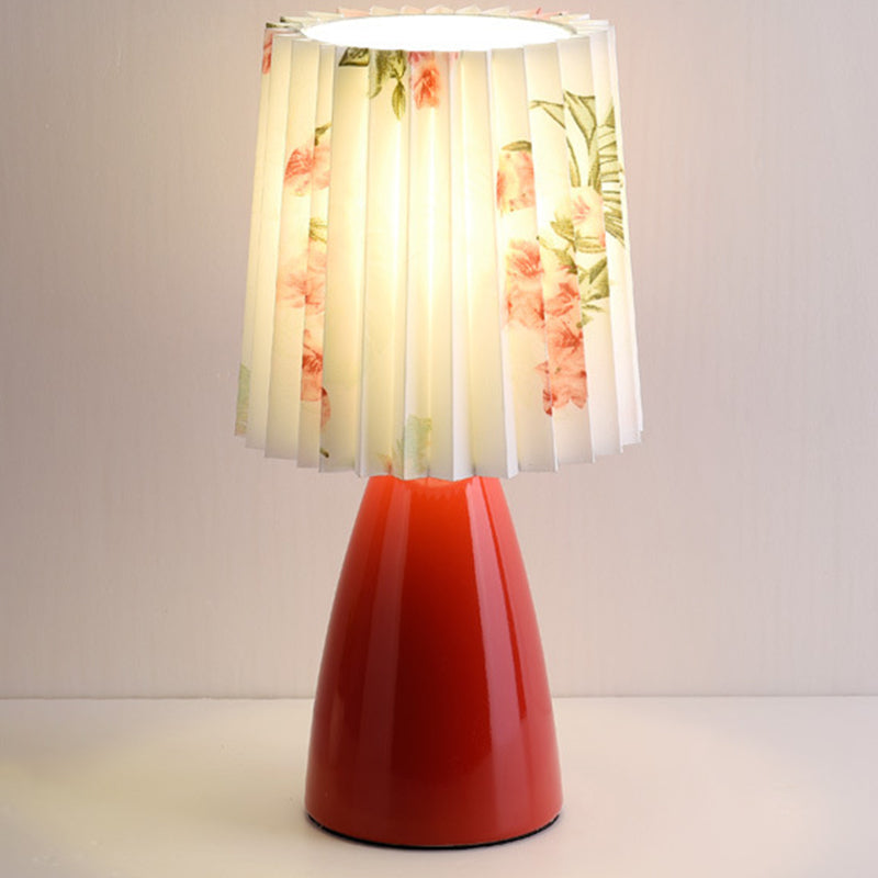 Pleated Fabric Table Lamp Macaron Style 1 Head Ceramic Nightstand Light