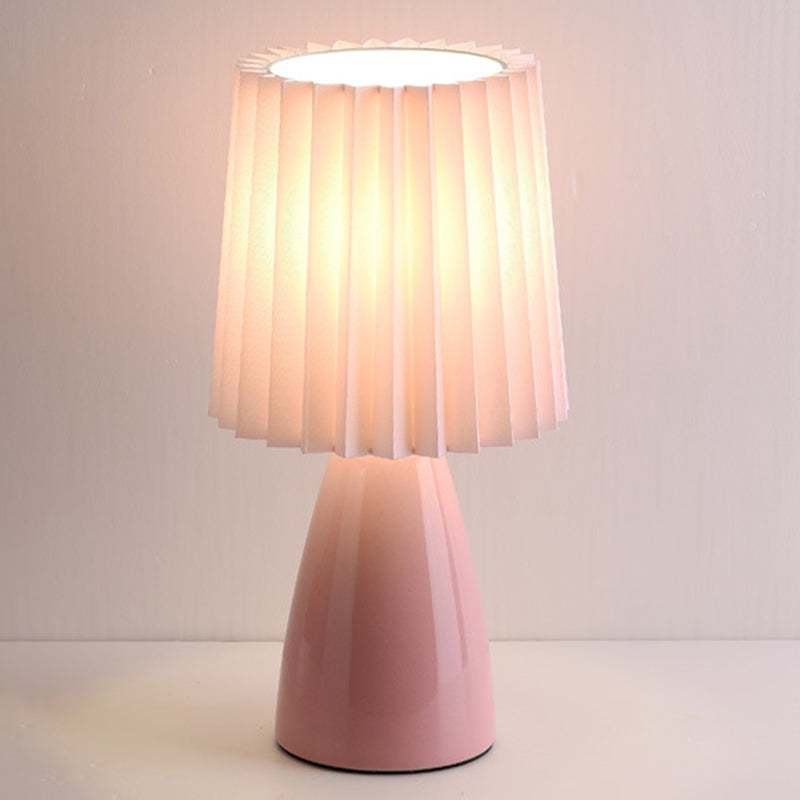 Pleated Fabric Table Lamp Macaron Style 1 Head Ceramic Nightstand Light
