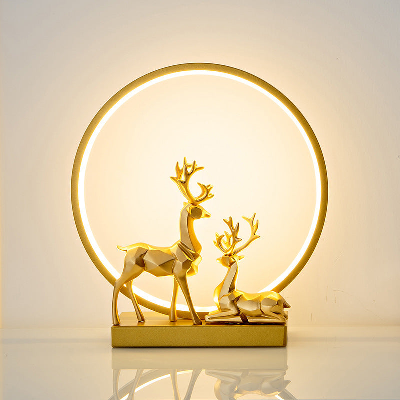 Nordic Ring Shaped Table Light Bedroom LED Night Stand Lamp with Decorative Deers