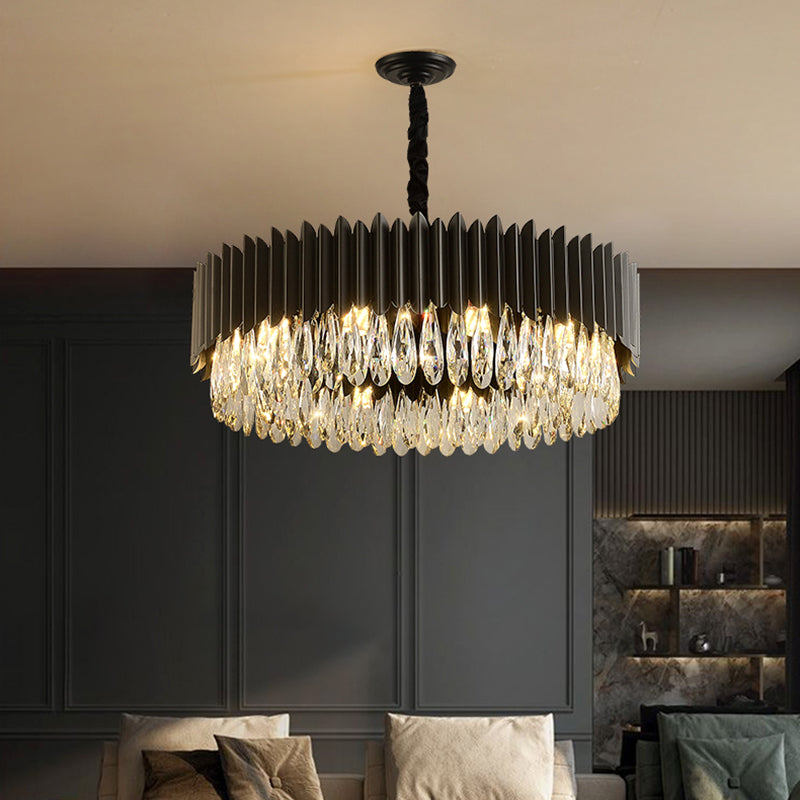 Black Pendant Light Modern Style Metal Crystal Chandelier Light for Living Room